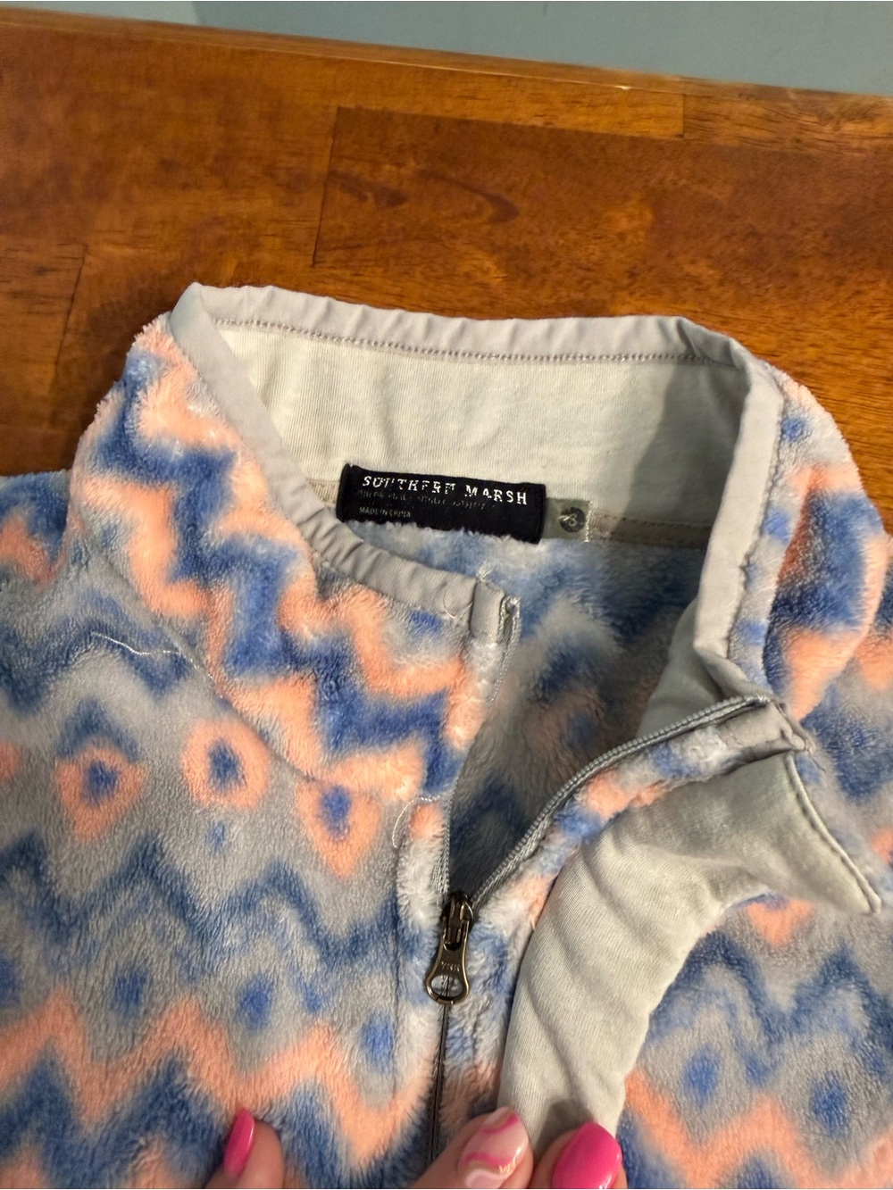 Southern Marsh Tangier Ikat Fleece Pullover Quarter Zip Geometric Pastel Size S - Picture 7 of 13